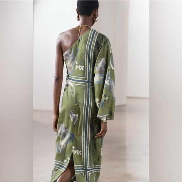 ZARA ZW COLLECTION PRINTED ASYMMETRIC DRESS SIZE M - Picture 5 of 10